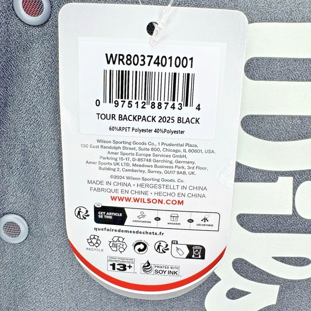 Wilson 2025 Tour Tennis Backpack Holds 2 Rackets Gray Travel Sport Bag NEW - Picture 4 of 7